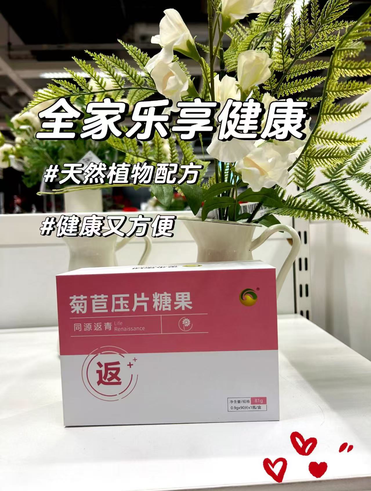 💪 免疫力是第一生命力！。菊苣压片糖果，激活免疫防线！。🌿 菊苣+黄精，科学配方。🌟 全家都能吃，健康生活！