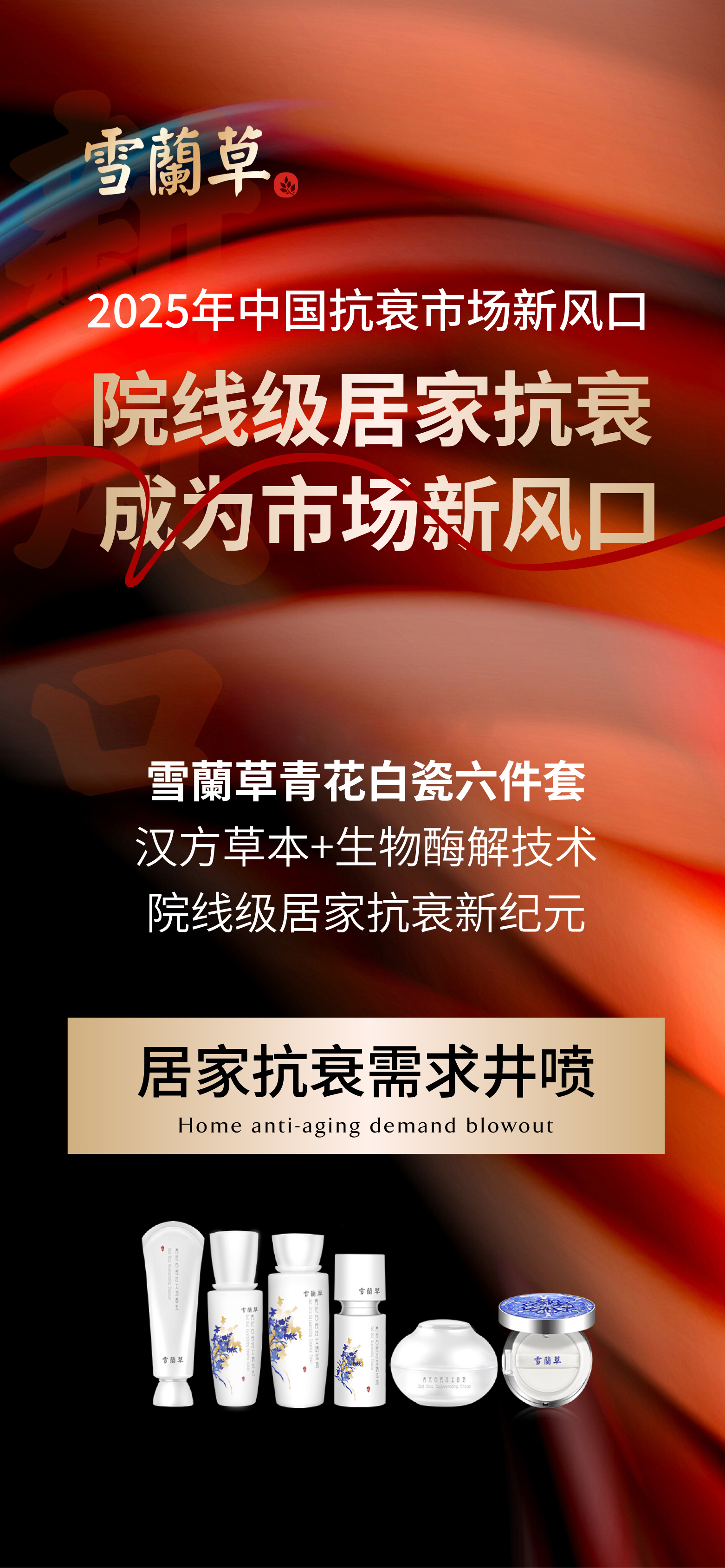 雪蘭草青花白瓷六件套。汉方草本＋生物酶解技术。院线级居家抗衰新纪元