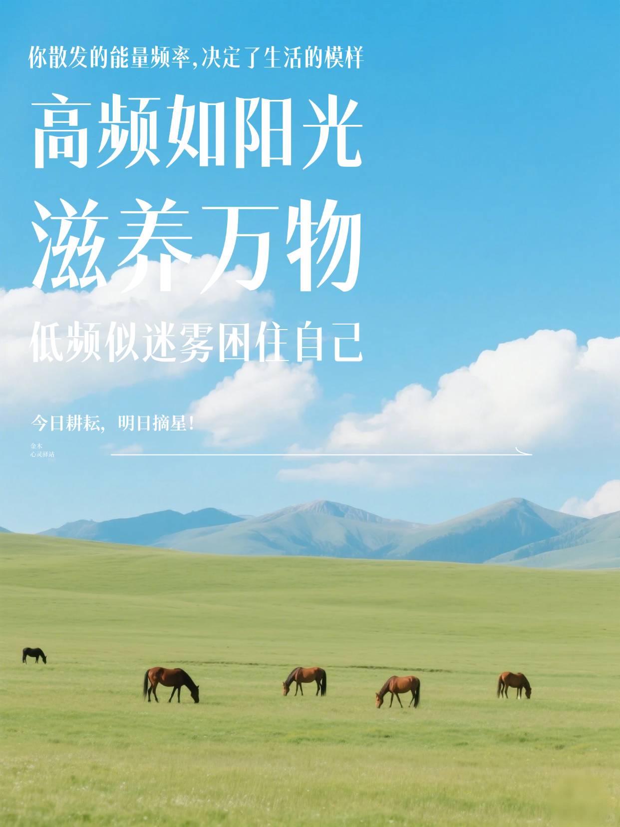 你散发的能量频率，决定了生活的模样 。高频如阳光滋养万物 ☀️，低频似迷雾困住自己🔒。保持喜悦，世界会回馈你微笑 😊。心怀感恩，生活将赠你惊喜 🎁✨。今天，你选择调频到哪一档？。是轻快如鸟鸣 🎶，还是沉重如乌云 🌩️？。答案在你手中 🤲。——因为心若向阳，无惧黑暗 🌻🌙