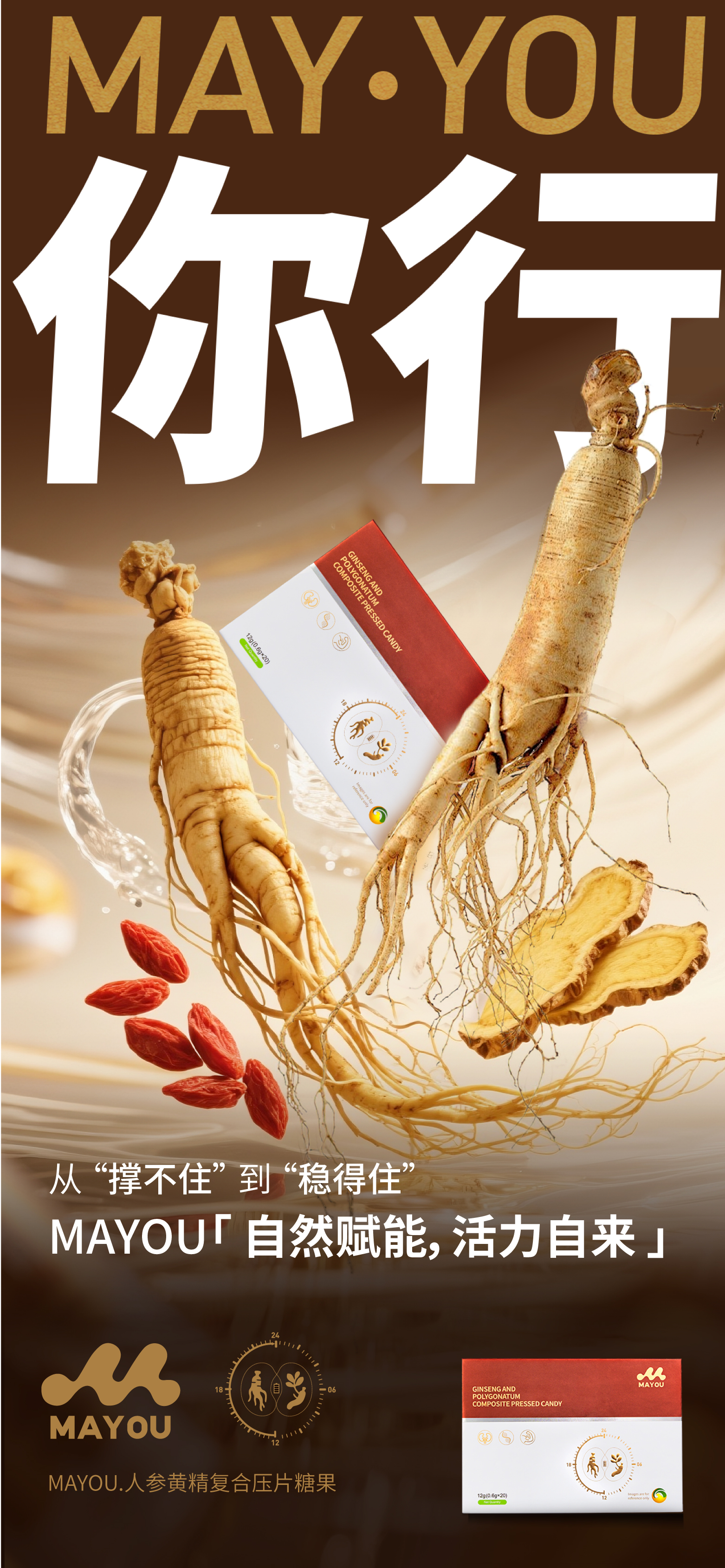 MAYOU 你行！！。从“算了吧”😔 到“继续冲”🚀。MAYOU「疲惫清零，状态刷新」✨。贝康劲升级版—MAYOU.人参黄精复合压片糖果🔥。震撼来袭，能量拉满！ 💥