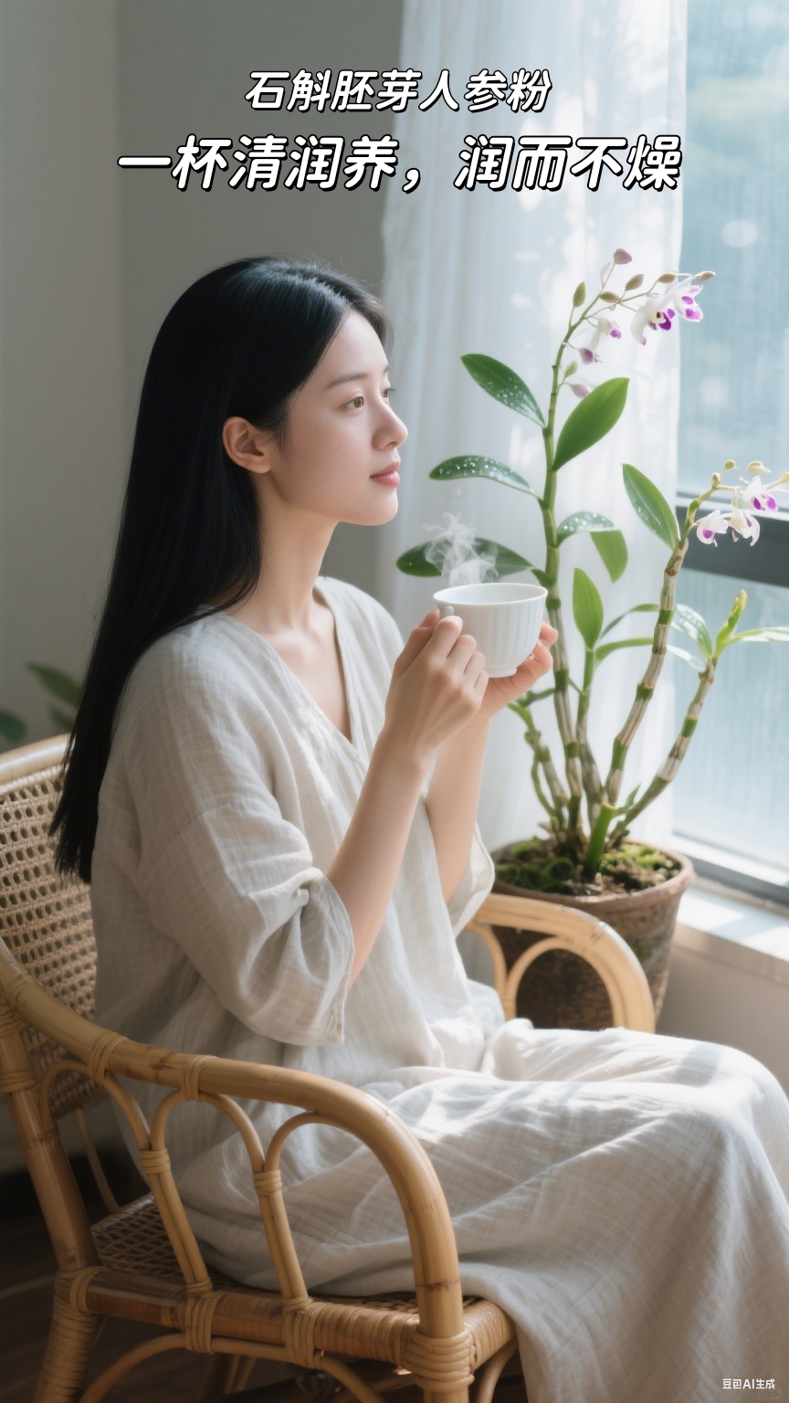 暑湿困脾莫慌张，五脏养护咱有良方✨。石斛胚芽人参粉，一杯清润养，润而不燥👍。石斛修护+人参提气，吃冰吹空调也不怕❄️。即泡即饮很方便，出差养生两不误💼