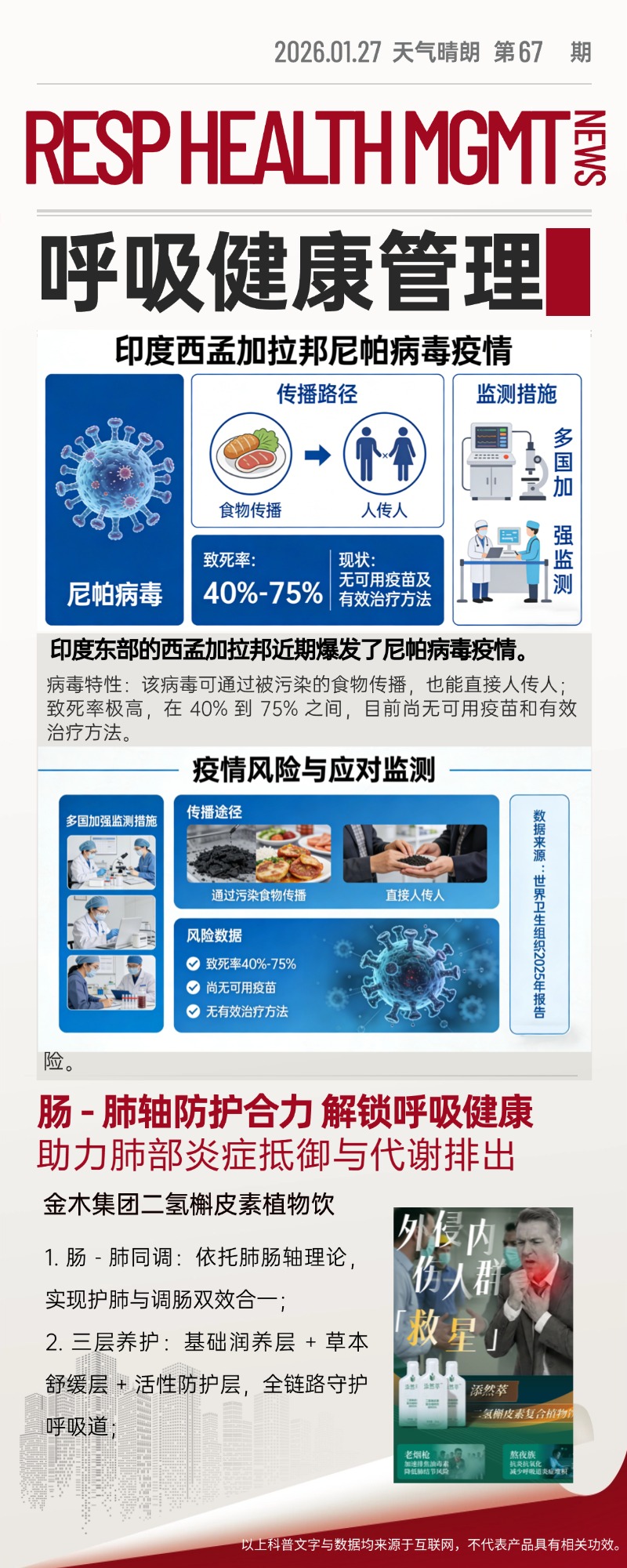 肠肺协同防护，筑牢呼吸健康防线 —— 尼帕病毒科普 + 实用指南，这些防护要点必须知道  保健食品不是药品，不能代替药物治疗。