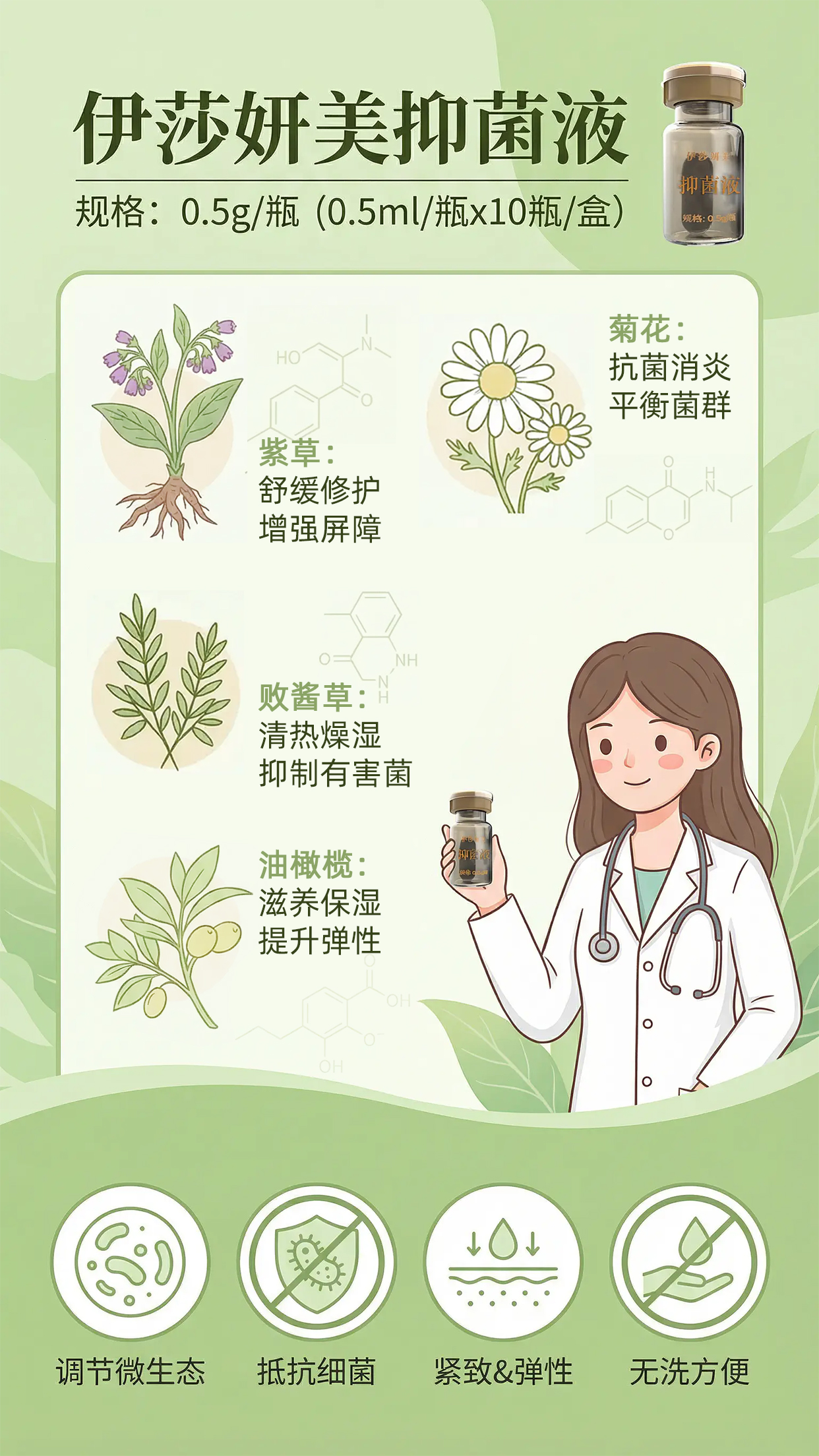 私护界的优等生来咯💯伊莎妍美抑菌液， 卫消字号 + 草本植萃，温和不刺激免冲洗！独立小包装超便携，日常养护拿捏稳稳的～🌿