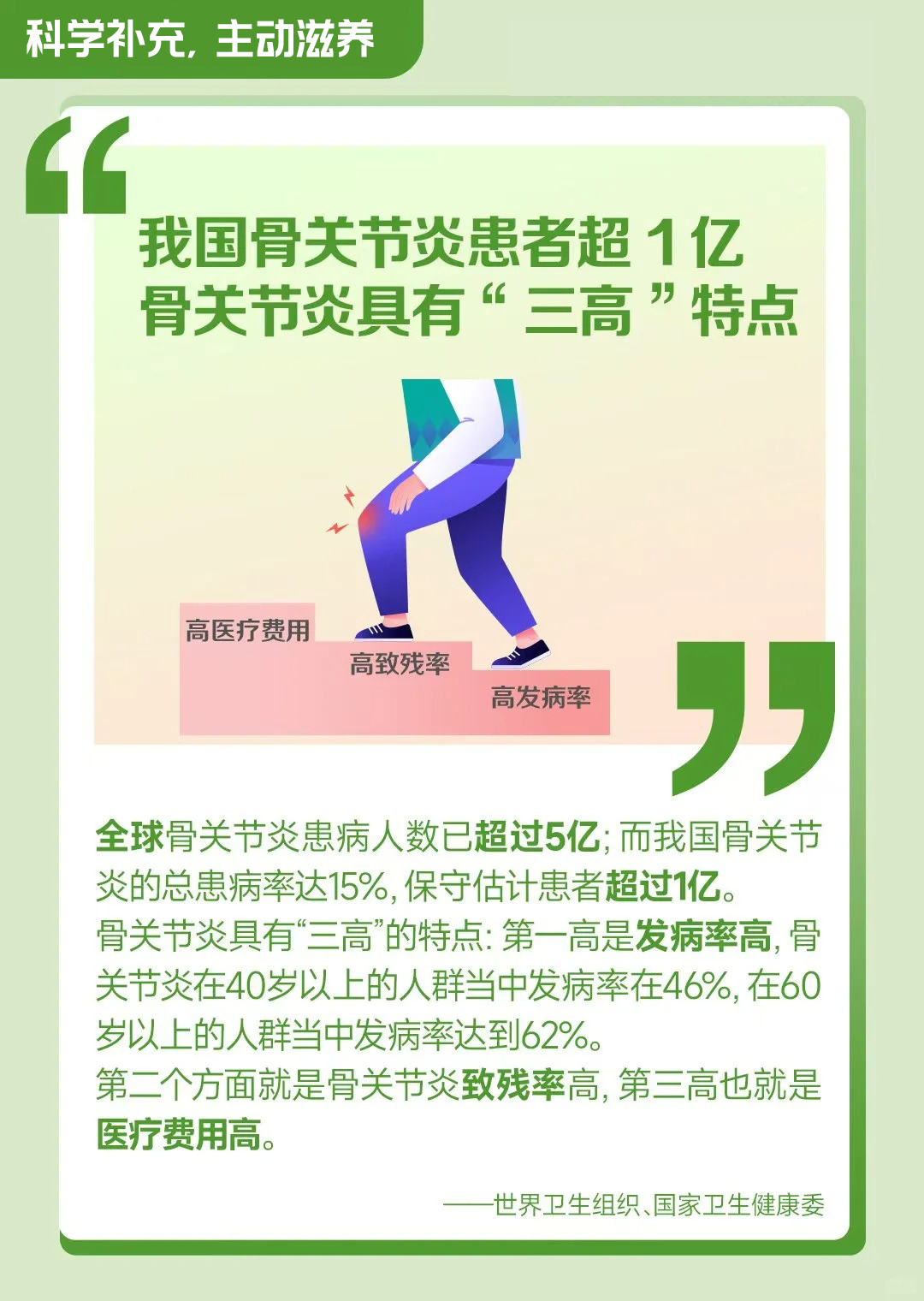 关节健康，是行动自如的“原动力”！1亿患者的警示不容忽视。。无论是家中长辈还是拼搏的您，都需及早养护❤️。骨胶原蛋白肽粉，像贴心伙伴般提供硬核支持💪。科学补充，主动滋养，让每个关节都“开心”起来！