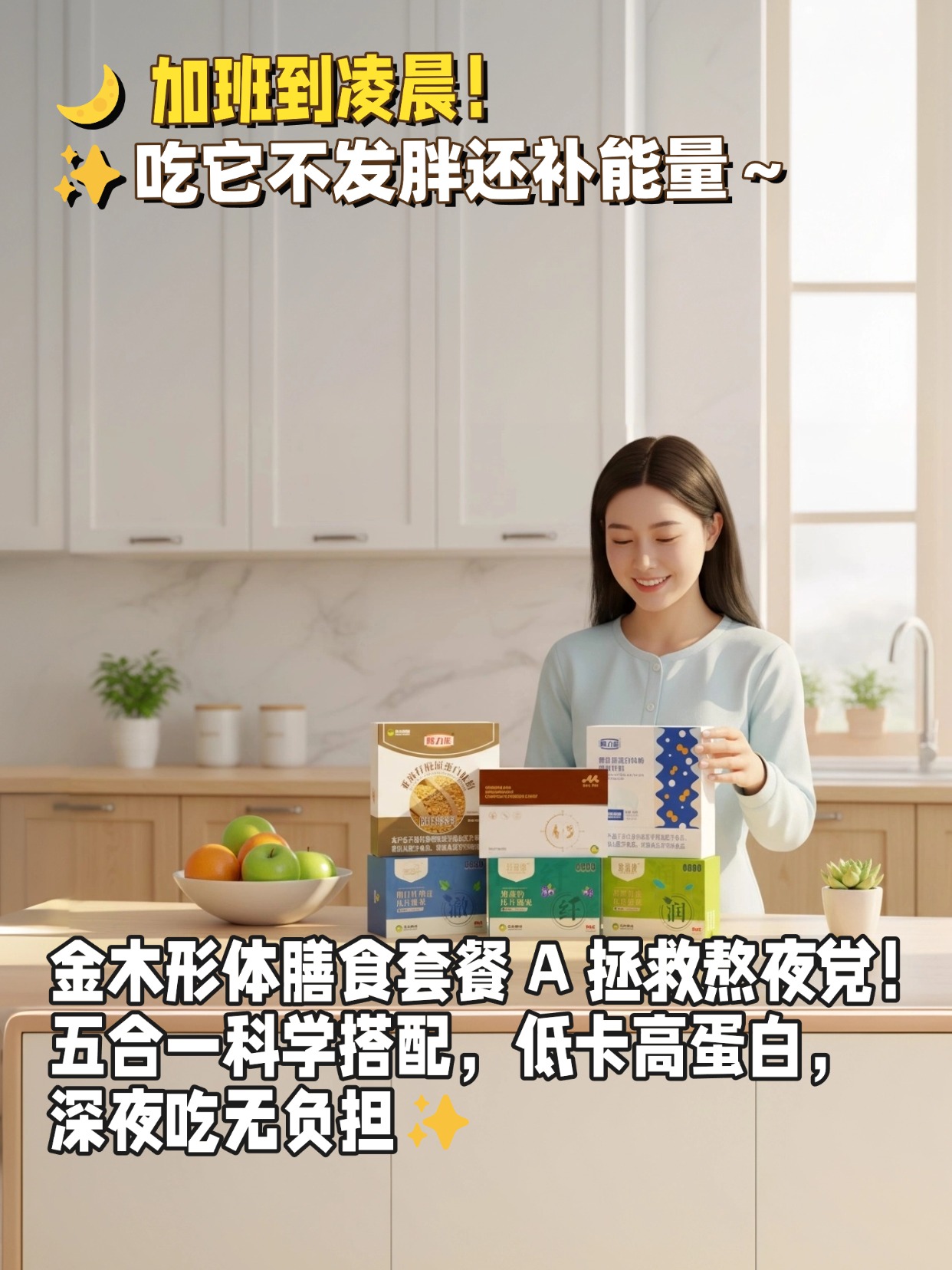 🌙 加班到凌晨！吃它不发胖还补能量～金木形体膳食套餐 A 拯救熬夜党！五合一科学搭配，低卡高蛋白，深夜吃无负担,科学控制体重，就算加班也不耽误自我管理，给身体温柔减负✨