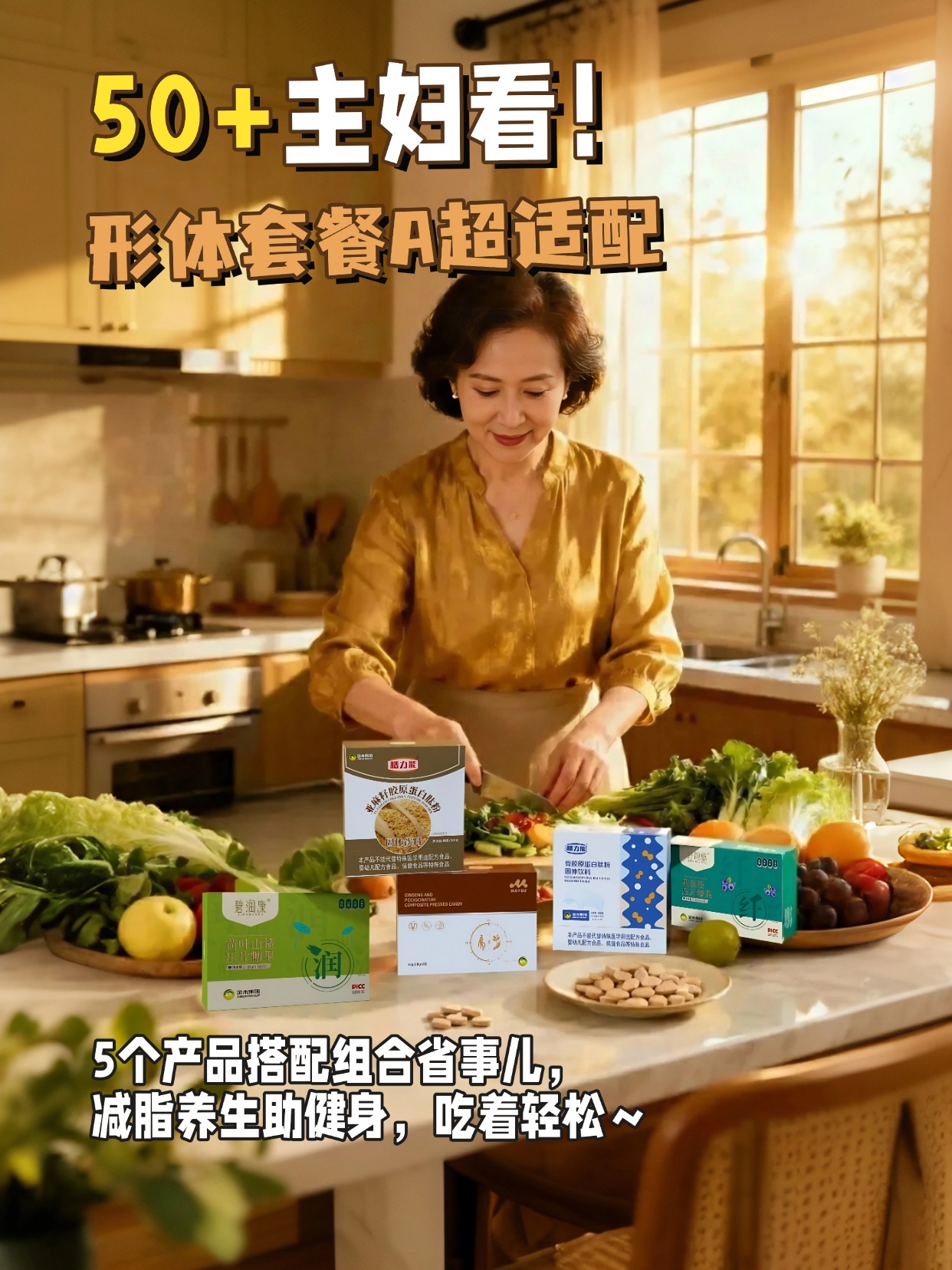 50 + 主妇健身姐妹看过来！👩‍🍳。形体膳食套餐 A 太懂咱了！。不用自己费心搭配，。5组组合换着吃，减脂轻体还能补营养。健身后吃也适配，兼顾养生不麻烦。咱忙家务也能轻松管形体，真心推荐～💪🥗