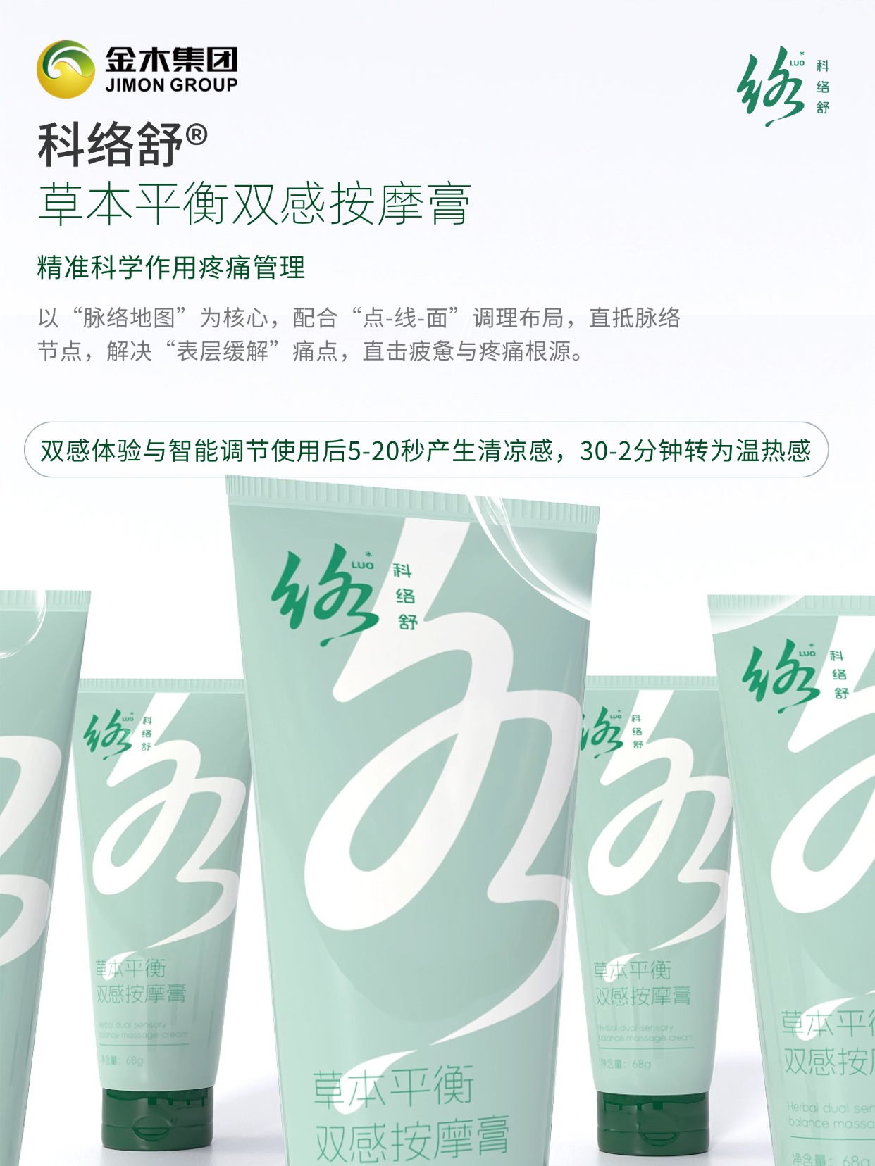 科络舒草本双感平衡按摩膏采用三维立体渗透技术：🌐结合纳米包裹与仿生渗透技术，🚪突破 “表皮停留” 局限，实现成分 “透皮（表皮层）- 透肉（真皮层）- 透骨（关节、骨骼）” 三层渗透，⏱️60 秒直达疼痛根源，📈吸收率大幅提升。。*本内容仅限微信朋友圈使用，抖音、视频号等平台慎用（注意平台发布规范）