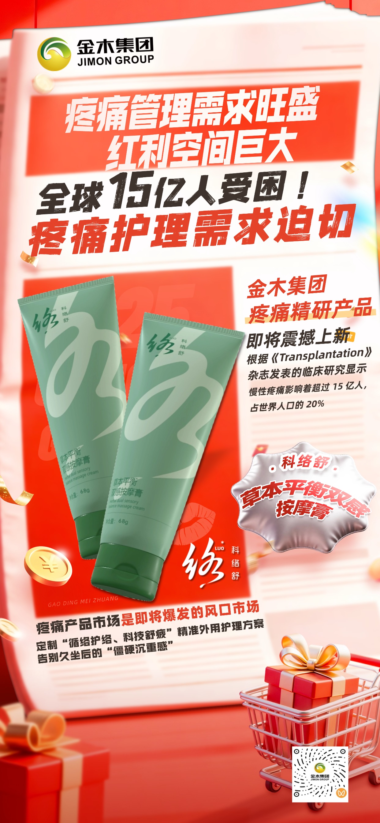 3 亿患者 + 年增千万！疼痛市场红利爆发！金木集团疼痛精研产品即将震撼上新 ！疼痛产品市场是即将爆发的风口市场！三维创新体系打破护理边界！