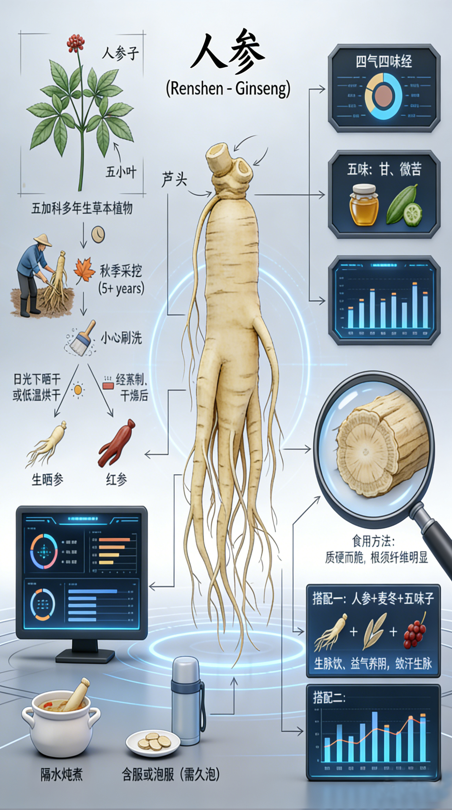 本草搭配 人参 + 石斛 + 陈皮的养生科普。人参补虚扶正、石斛滋阴润燥、陈皮理气和胃，三者搭配兼顾补气、养阴、健脾，平衡滋补效果，适配日常养生与体质调理🌿三者协同补而不滞、滋而不腻，适配干燥寒凉气候，温和调养元气与脾胃，适合日常保健🍂