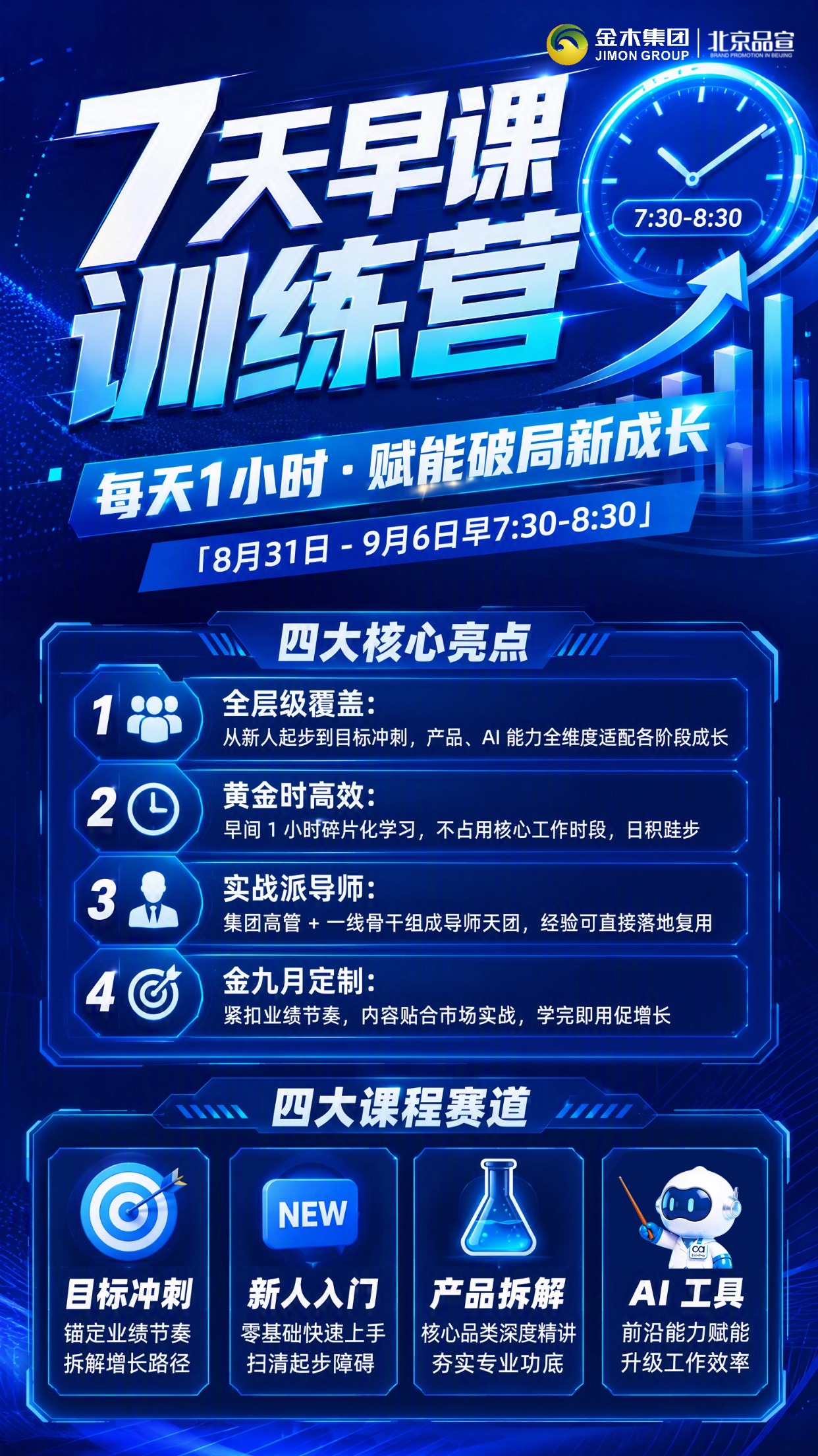 早课直播预告8.31‑9.6 | 7 天早课重磅开启。🔥8.31‑9.6｜7 天早课直播重磅开启。⏰每日早上 7:30‑8:30 准时线上开讲。多位实战导师轮番上阵，每天一小时干货输出。冲刺目标・新人起步・产品精讲・AI 实力全覆盖。抓住金九月成长机遇，锁定直播间同步学习✨。具体内容详情参见海报内容!