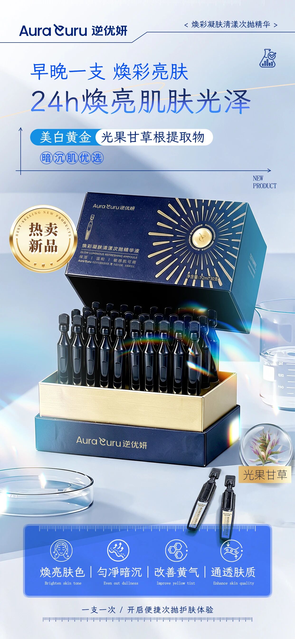 🔥逆优妍次抛精华热卖新品🔥🔥逆优妍次抛精华热卖新品。✅早晚一支 焕彩亮肤。 24h焕亮肌肤光泽。“美白黄金”光果甘草根提取物。暗沉肌优选 。焕亮肤色｜匀净暗沉｜改善黄气｜通透肤质。一支一次，开启便捷次抛护肤体验